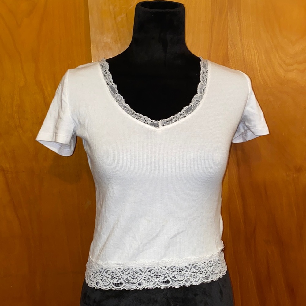 white Hollister short sleeve with lace design